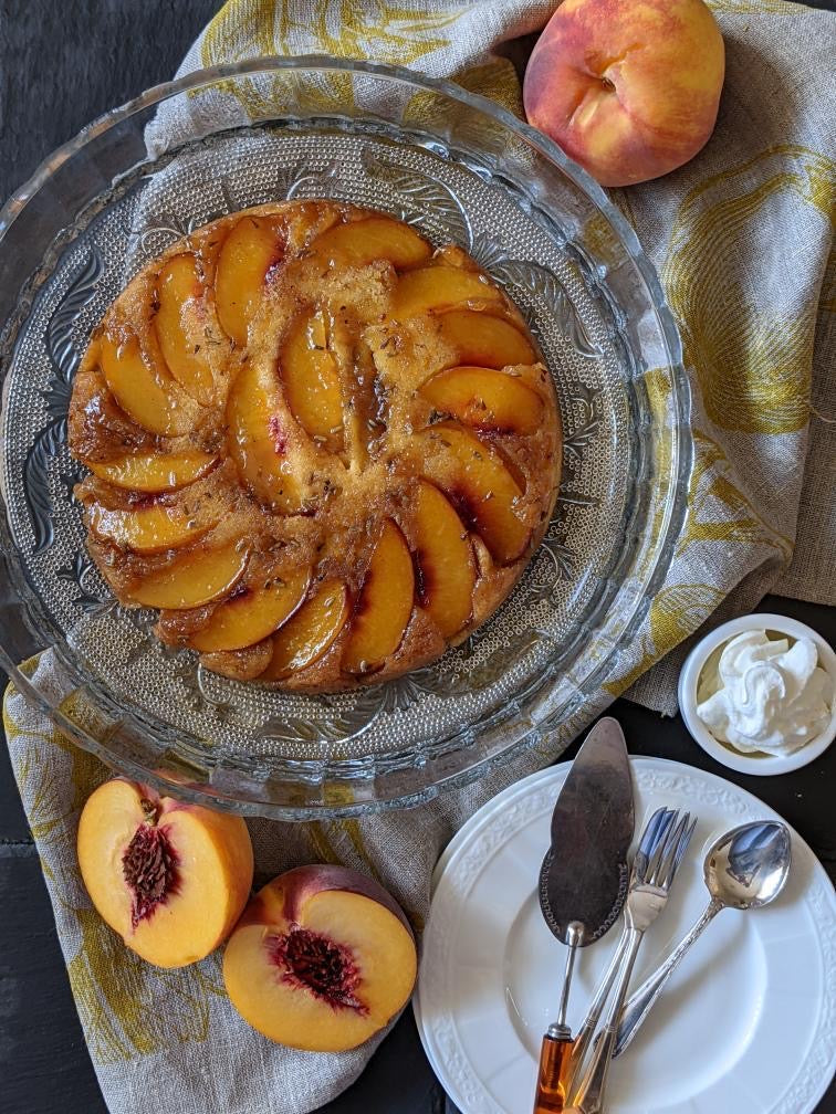 Peaches and Lavender Upside Down Cake