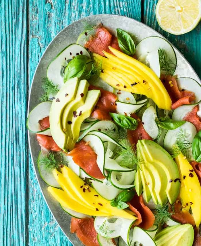 Smoked Salmon Salad with Cucumber, Avocado, and Mango