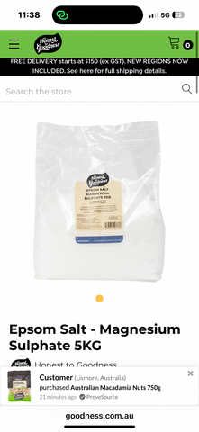 Honest to Goodness Epsom Salt - Magnesium Sulphate 5kg
