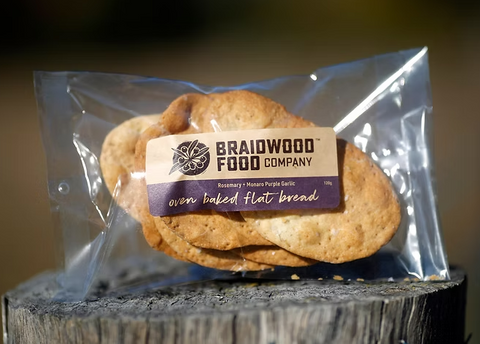 Braidwood Food Co Flat Bread - Rosemary and Monaro Purple Garlic 125g