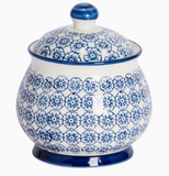 Hand Printed Sugar Bowl - Navy & White