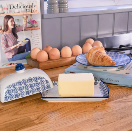 Hand Printed Butter Dish - Navy