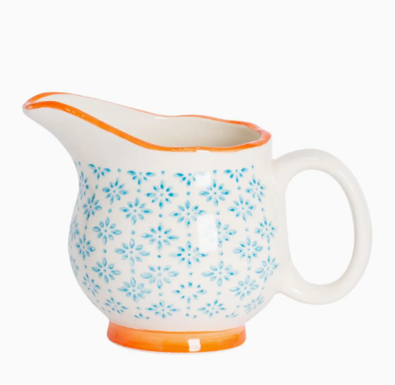 Hand Printed Milk Jug - Light Blue & Orange